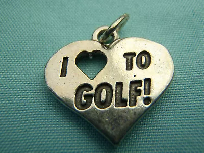 I Love To Golf Heart Shaped 925 Solid Sterling Silver Charm Pendant Signed S.J.C • $18