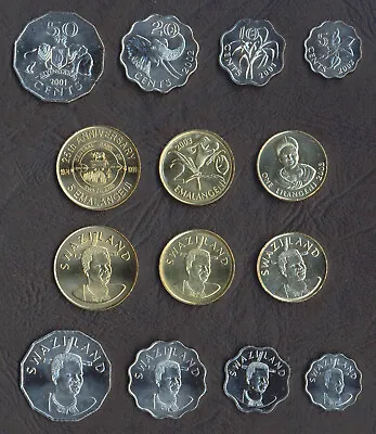 SWAZILAND COMPLETE COIN SET 5+10+20+50 Cent 1+2+5 Emalangeni 1999-2005 UNC LOT 7 • $11.99