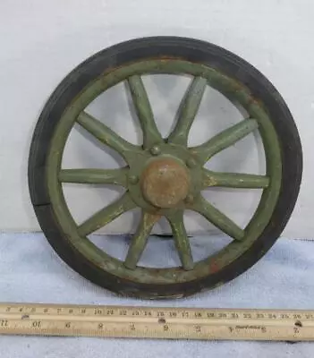 Antique Primitive Wooden Spoke Carriage Wagon Buggy Wheel Steel Rim Rubber Tire • $31.95