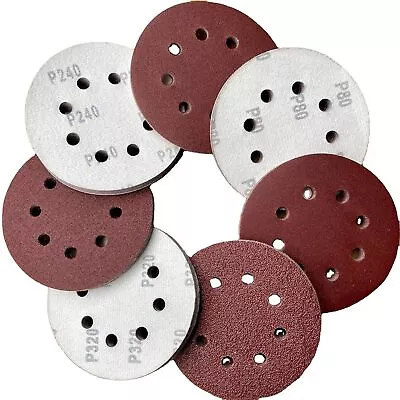 80-800# 5 Inch Round Sandpaper 8 Hole Hook And Loop Sanding Discs Grinding Pad • £5.59