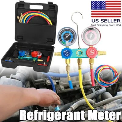 $75.91 • Buy AC Manifold Gauge Set For R1234YF Refrigerant With 3 Hoses 2 Couplers Can Tap