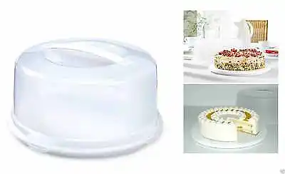 Plastic Cake Box Round Cake Storage Carrier Container Clear Lockable Lid Cover • £8.95