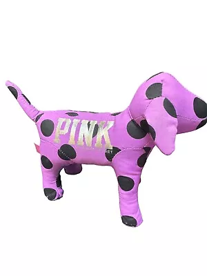 Victoria's Secret PINK Purple Black Polka Dot Mini Dog Plush Silver Foil Letters • $11.99