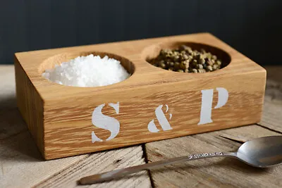 Large Eco-friendly Hardwood Salt And Pepper Pinch Pots With White S & P Stencil • £15.99