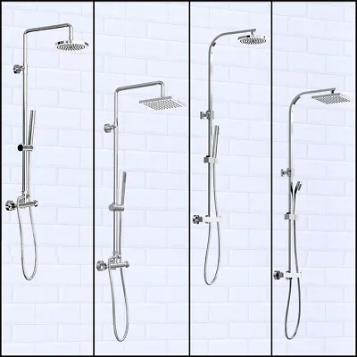 Bathroom Thermostatic Mixer Shower Set Twin Head Square Round Bar Exposed Valve • £81.97