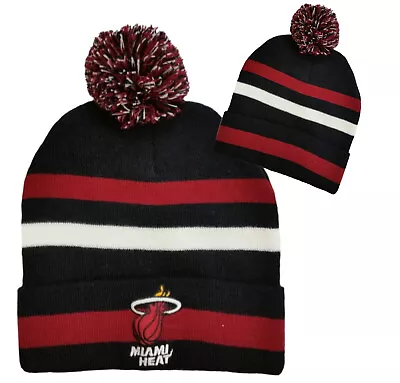 NBA MIAMI HEAT Bi-Color Beanie With Pom Knit Warm Winter Hat Basketball Beanie • $19.50