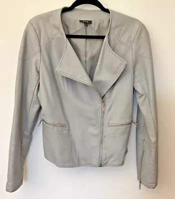 Apt 9 Womens Faux Leather Jacket Size M Gray Moto Jacket/Coat Lined • $16