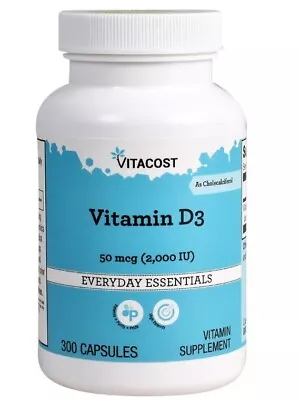 Vitacost Vitamin D3 (as Cholecalciferol) -- 2000 IU - 300 Capsules - 4/2024 • $10.99