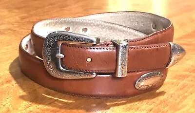 Western Top Grain Leather Belt Sz 36 1-1/8”Wide Conchos SilverTone H’ware GUC • $16