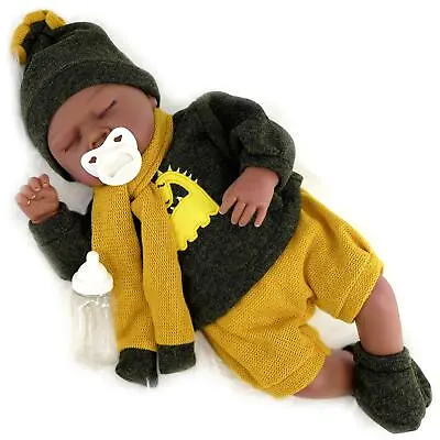BiBi Doll 20  Black Baby Doll Ethnic Reborn Boy Sleeping Toy With Dummy & Bottle • £25.99