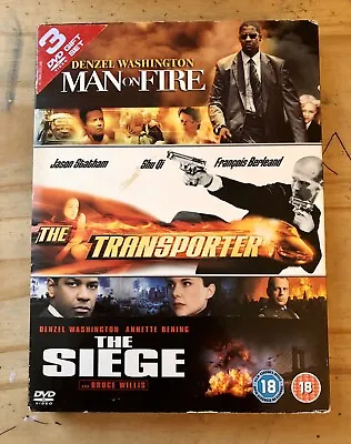 Man On Fire The Transporter The Siege 3 Disc DVD Video Box Set 2005 Region 2 PAL • £2.66