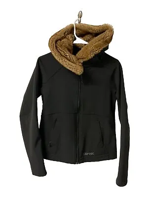 MARMOT FURLONG Womens Medium Black Soft Shell Full Zip Faux Fur Trim Hood Jacket • $23.99