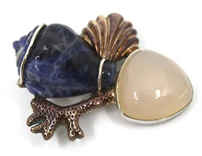 Amy Kahn Russell Vintage Sterling Silver Sodalite Seashell Pin/Pendant • $391.78