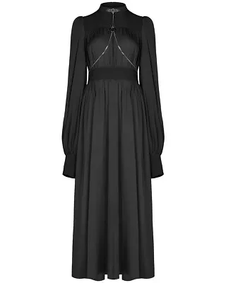 Punk Rave Long Gothic Split Maxi Dress Black Chiffon Steampunk Victorian Witch • $65.10