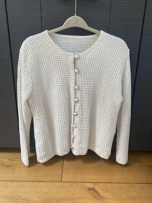 Vintage White Acrylic Classic Cardigan Jumper With Decorative Buttons • £9.99