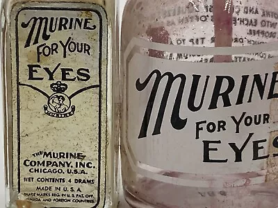 Vintage Murine For Your Eyes Eye Dropper 4 12 Drams Chicago Il 2 Empty Bottles • $4.88