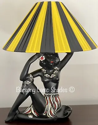 *LGE* YELLOW & BLACK PLASTIC RIBBON LAMPSHADE BARSONY LADY LAMP- 4 Display Views • $110