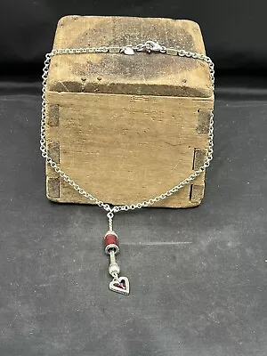 BRIGHTON Silver Plated Heart Strong Red Hope Drop Pendant Necklace • $19.95
