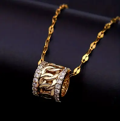 Cylinder Shaped 18K Golden Plated Zircon Pendant Necklace Fashion Jewelry Women • $13.98