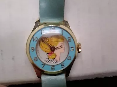 1960's Ponytail Barbie Watch Leather Band-Swiss Made-Diamond Tooled Aluminum • $25