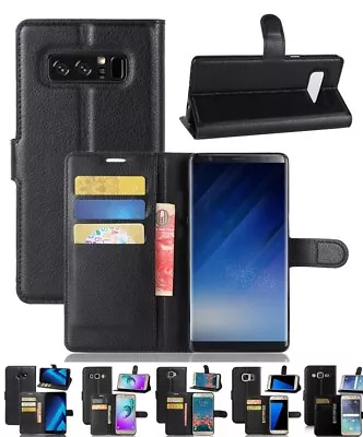 BLACK Wallet Leather Flip Case Cover For Samsung Galaxy Phones Genuine AU Seller • $5.99