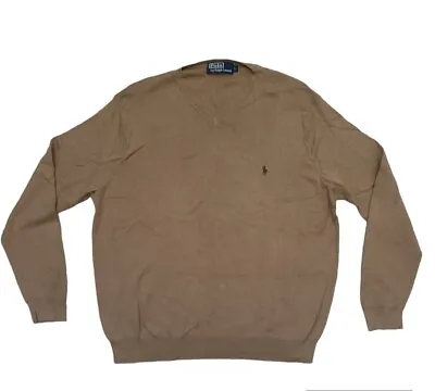 £15 • Buy Polo Ralph Lauren Size L Brown Tan V-neck Long-sleeve Pullover Jumper Sweatshirt