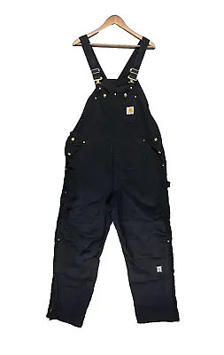 Carhartt Mens Insulated Quilt Lined Duck Bib Overalls USA Made Double Knee 44x32 • $64