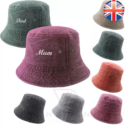 Mum And Dad Couples Hats Embroidered Denim Fisherman Adjustable Bucket Hat • £17.88