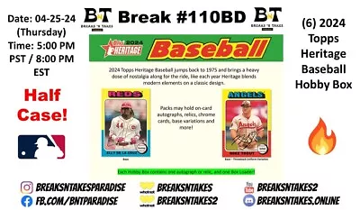 DETROIT TIGERS 2024 Topps Heritage Baseball Hobby 6 BOX Break #110BD • $4.99