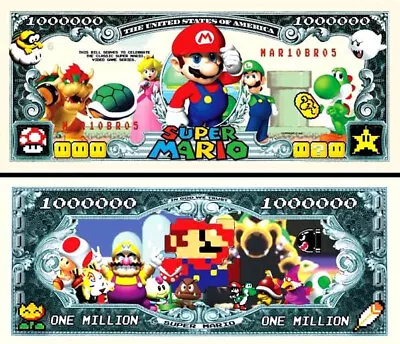 Super Mario Brothers Million Dollar Bill Funny Money Novelty Note + FREE SLEEVE • $1.69