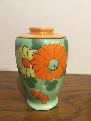 Hand Painted Made In Japan Green Vase With Orange And Yellow Flowers • $14.99