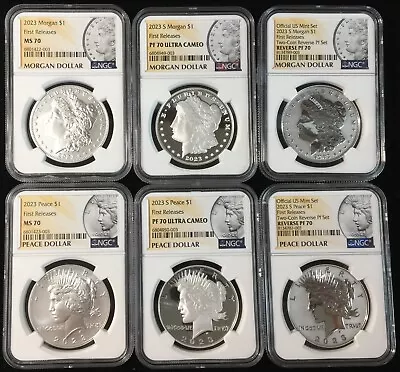 2023 NGC MS70 PF70 REVERSE MORGAN PEACE Silver Dollar 6 COIN SET FIRST RELEASE • $895