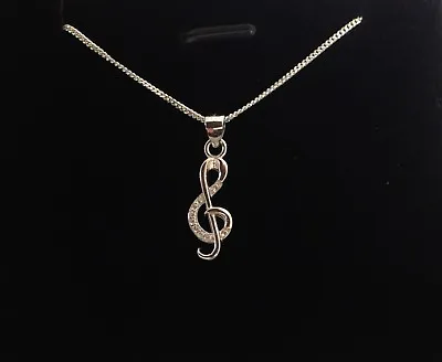 925 Sterling Silver Treble Clef Necklace Or Pendant Music Gift Present • £12.95