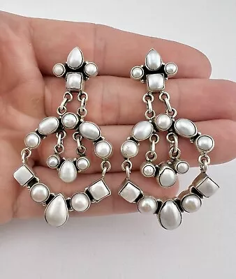 Vtg DAN DODSON Navajo Sterling Silver Mabe Pearl Cluster Dangle Earrings 2.5  • $249