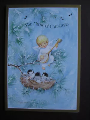 UNUSED VINTAGE Greeting Card Marian Heath CHRISTMAS Angel W/ Lute Birds In Nest • $3.99