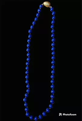 VINTAGE LES BERNARD Blue Lapis Beaded Necklace W/ Black Knotted String • $26