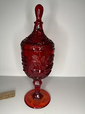 Rare L.G. Wright Ruby Red Wild Rose / Cadmium Glow / Lidded Dish • $149.95