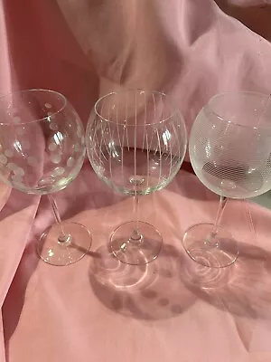 Set Of 3 Mikasa Cheers Balloon Wine Goblet Glasses Etched 9 1/8  High • $18
