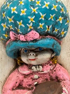 Vintage Girl With Bonnet Cooking Chalkware Wall Hanging C1960s Mid Century • $32