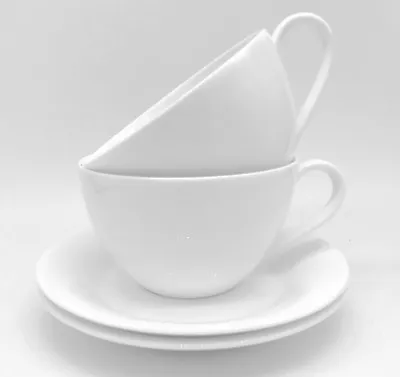 Pair Of Bone China Metro Cappuccino Cup And Saucers In Plain White China • £22.95