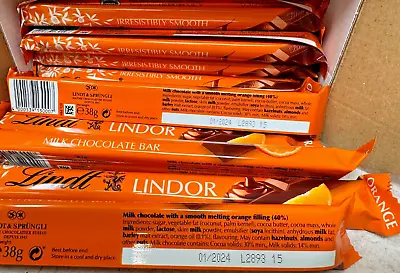 Lindt Lindor Chocolate Bar  Orange    24x38g  .    Best Before 01/2024 • £7.10