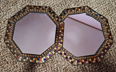 Two 2 Partylite Global Fushion Amber Gold Multi Color Mosaic Glass Mirror Trays  • $18.49