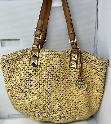 MICHAEL Michael Kors Beige/Orange Raffia And Leather Basket Tote • $29.99