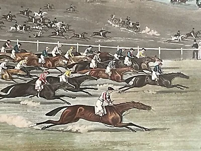 The Derby Epsom After James Pollard 'here They Come' Antique Engraving 1834 • £395