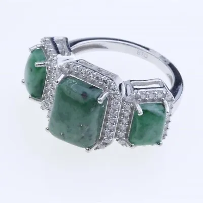 3 Stone MAW SIT SIT Silver Ring (aka Jade-Albite) Rare Stone From Burma size 6. • $19.80