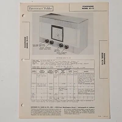 Sams Photofact Service Manual 3-13 Echophone  Ec-113 • $2.99