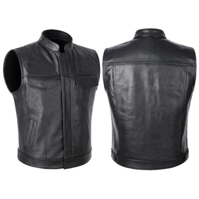Generico Gilet Da Motociclista In Pelle Gilet A Senza Maniche