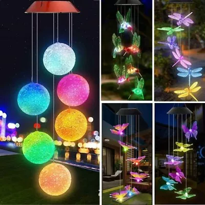 Solar Wind Chimes Lights LED Color Changing Hanging Hummingbird Ball Garden Lamp • $69.59