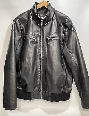 Guess Jeans Men's XL Black Jacket Leather Vintage Marty McFly Style Full Zipper • $150