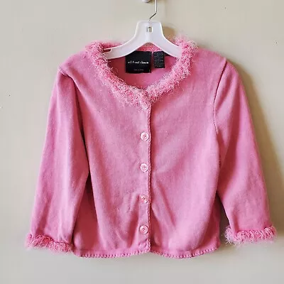 Vintage Michael Simon Womens Cardigan Sweater Size Small Pink Fuzzy Trim Y2k • $39.97